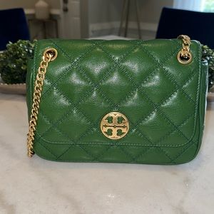 TORY BURCH KELLY GREEN WILLA CROSS/SHOULDER BAG